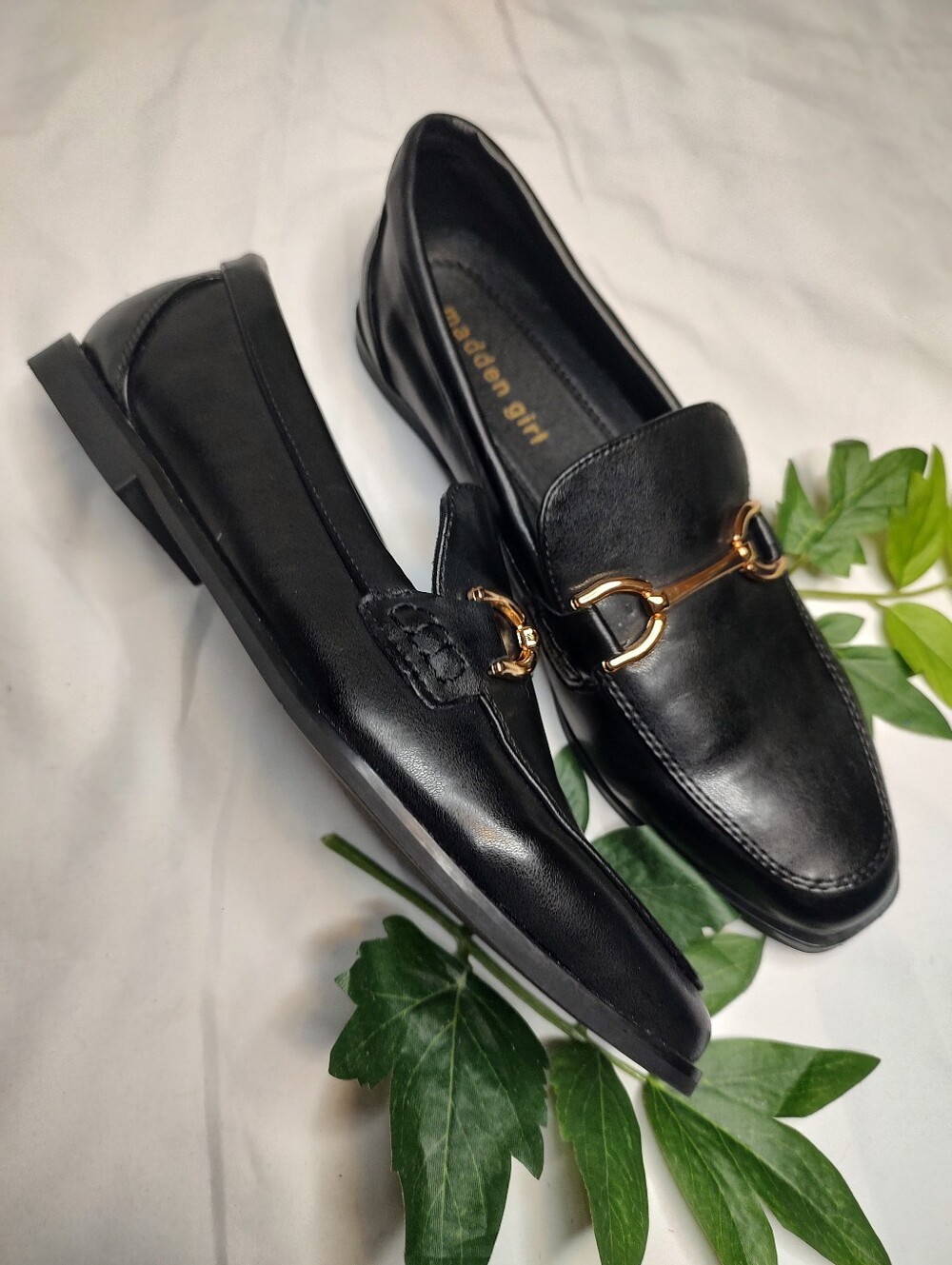 Steve Madden Women's Black Leather Horsebit Loafers Slip On Shoes Sz 7.5